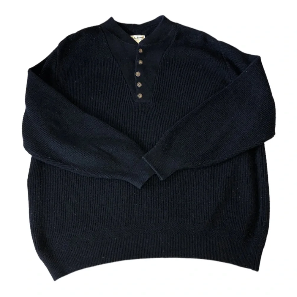 L.L. BEAN Mens Navy Cotton Blend Knit 1/4 Button Sweater Sz XL Made in U…